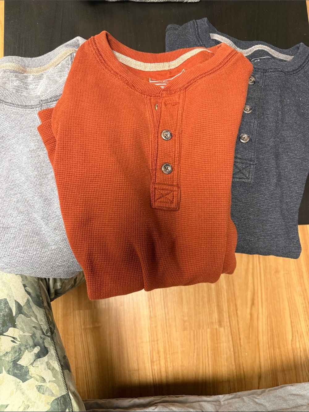 Eddie Bauer Men's Rust Orange Henley Waffle-Knit Sweater
